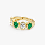 14K Gold Lab Grown Round Diamond and Emerald Anniversary Band