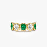 14K Gold Lab Grown Round Diamond and Emerald Anniversary Band