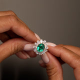 5.30 Ctw 14k Lab Grown Colombian Emerald and Oval Diamond Halo Statement Ring - Nysa Ferkos Fine Jewelry