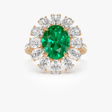 5.30 Ctw 14k Lab Grown Colombian Emerald and Oval Diamond Halo Statement Ring - Nysa Ferkos Fine Jewelry
