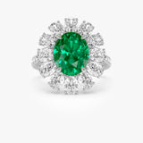 5.30 Ctw 14k Lab Grown Colombian Emerald and Oval Diamond Halo Statement Ring - Nysa 14k White Gold Ferkos Fine Jewelry