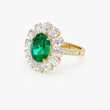 5.30 Ctw 14k Lab Grown Colombian Emerald and Oval Diamond Halo Statement Ring - Nysa Ferkos Fine Jewelry