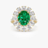 5.30 Ctw 14k Lab Grown Colombian Emerald and Oval Diamond Halo Statement Ring - Nysa 14k Gold Ferkos Fine Jewelry