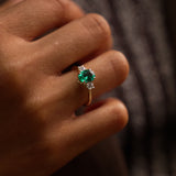 1.20 Ctw 14k Lab Grown Colombian Emerald and Diamond Three Stone Ring - Lyra Ferkos Fine Jewelry