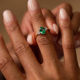 1.20 Ctw 14k Lab Grown Colombian Emerald and Diamond Three Stone Ring - Lyra Ferkos Fine Jewelry