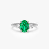 1.20 Ctw 14k Lab Grown Colombian Emerald and Diamond Three Stone Ring - Lyra 14k White Gold Ferkos Fine Jewelry