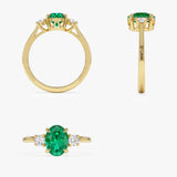 1.20 Ctw 14k Lab Grown Colombian Emerald and Diamond Three Stone Ring - Lyra Ferkos Fine Jewelry