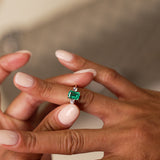 1.50 Ctw Lab Grown Colombian Emerald and Diamond Three Stone Ring - Thia Ferkos Fine Jewelry