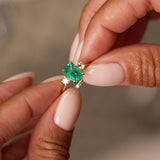 1.50 Ctw Lab Grown Colombian Emerald and Diamond Three Stone Ring - Thia Ferkos Fine Jewelry