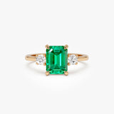 1.50 Ctw Lab Grown Colombian Emerald and Diamond Three Stone Ring - Thia Ferkos Fine Jewelry