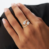2.25 Ctw 14k Lab Grown Emerald Cut and Diamond Bypass Ring - Agape Ferkos Fine Jewelry