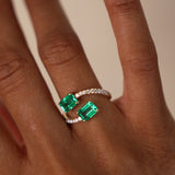 1.15 Ctw 14k Lab Grown Emerald and Diamond Bypass Statement Ring - Danae Ferkos Fine Jewelry