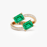 1.15 Ctw 14k Lab Grown Emerald and Diamond Bypass Statement Ring - Danae Ferkos Fine Jewelry