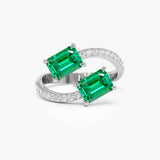 1.15 Ctw 14k Lab Grown Emerald and Diamond Bypass Statement Ring - Danae 14k White Gold Ferkos Fine Jewelry