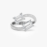 2.25 Ctw 14k Lab Grown Emerald Cut and Diamond Bypass Ring - Agape 14k White Gold Ferkos Fine Jewelry