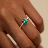 0.88 Ctw 14k Lab Grown Colombian Emerald and Diamond Ring - Eleni Ferkos Fine Jewelry