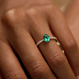 0.88 Ctw 14k Lab Grown Colombian Emerald and Diamond Ring - Eleni Ferkos Fine Jewelry