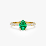 0.88 Ctw 14k Lab Grown Colombian Emerald and Diamond Ring - Eleni 14k Gold Ferkos Fine Jewelry
