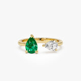 0.66 Ctw Lab Grown Diamond and Emerald Toi et Moi Ring - Evita 14k Gold Ferkos Fine Jewelry