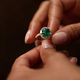 4.20 Ctw 14k Oval Shape Lab Grown Colombian Emerald and Diamond Halo Engagement Ring - Alma