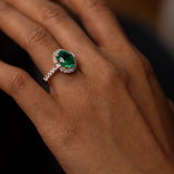 4.20 Ctw 14k Oval Shape Lab Grown Colombian Emerald and Diamond Halo Engagement Ring - Alma