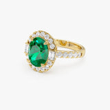 4.20 Ctw 14k Oval Shape Lab Grown Colombian Emerald and Diamond Halo Engagement Ring - Alma