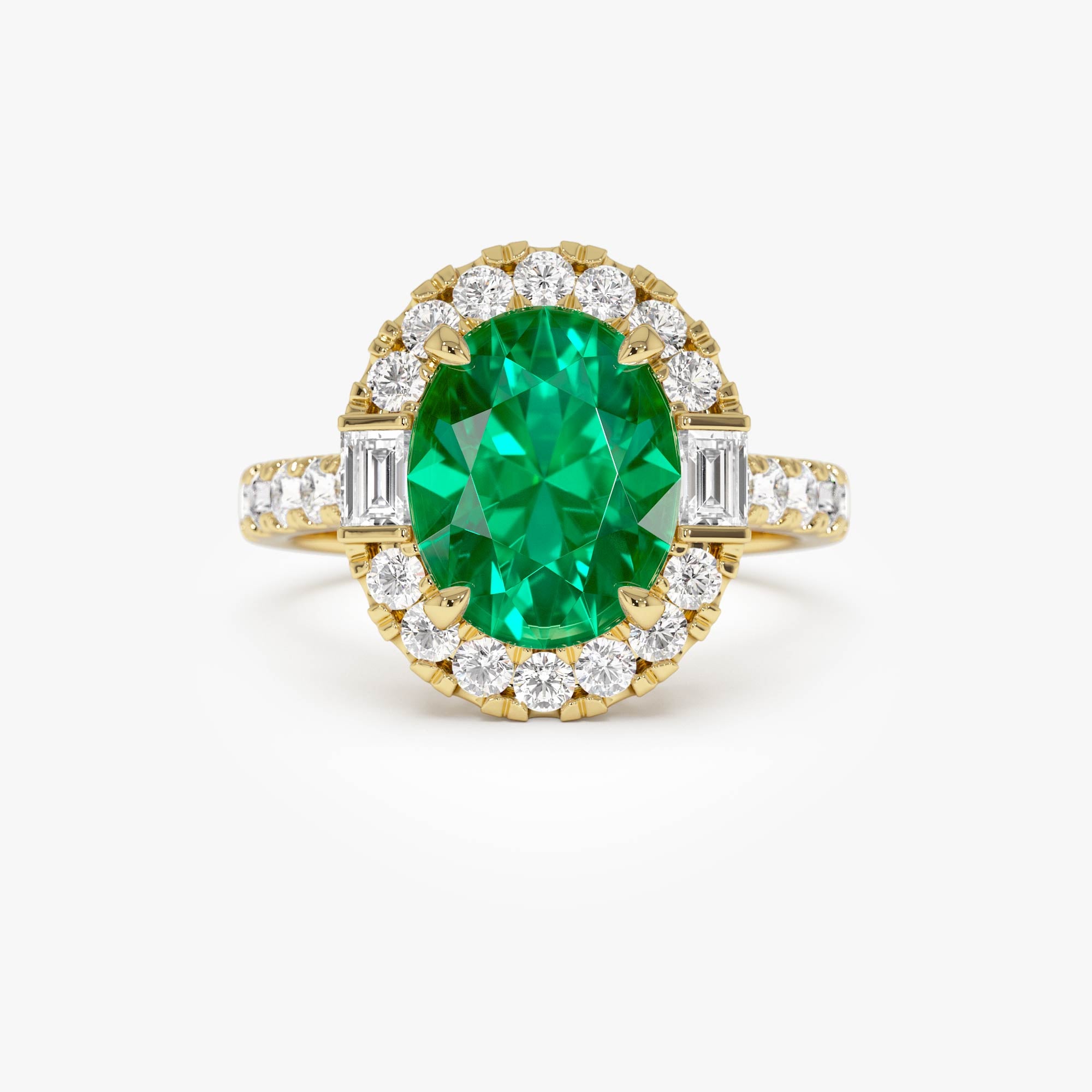 4.20 Ctw 14k Oval Shape Lab Grown Colombian Emerald and Diamond Halo Engagement Ring - Alma