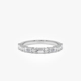 14K Baguette and Round Lab Diamond Stackable Band - Indra 14K White Gold Ferkos Fine Jewelry