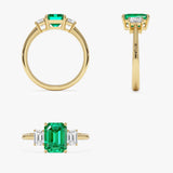 1.75 Ctw 14K Lab Grown Emerald Three Stone Engagement Ring - Yindi Ferkos Fine Jewelry