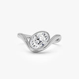 1.00 Ctw 14k Oval Shaped Lab Grown Diamond Bezel Wave Engagement Ring - Trina 14K White Gold Ferkos Fine Jewelry