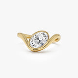 1.00 Ctw 14k Oval Shaped Lab Grown Diamond Bezel Wave Engagement Ring - Trina 14K Gold Ferkos Fine Jewelry