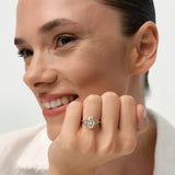 2.50 CTW 14K Oval Bezel Set Lab Grown Diamond Engagement Ring with Trillion Side Stones - Tilli Ferkos Fine Jewelry
