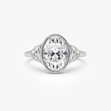 2.50 CTW 14K Oval Bezel Set Lab Grown Diamond Engagement Ring with Trillion Side Stones - Tilli 14K White Gold Ferkos Fine Jewelry