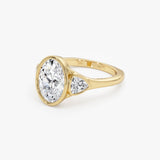 2.50 CTW 14K Oval Bezel Set Lab Grown Diamond Engagement Ring with Trillion Side Stones - Tilli Ferkos Fine Jewelry