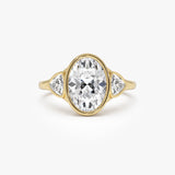 2.50 CTW 14K Oval Bezel Set Lab Grown Diamond Engagement Ring with Trillion Side Stones - Tilli 14K Gold Ferkos Fine Jewelry