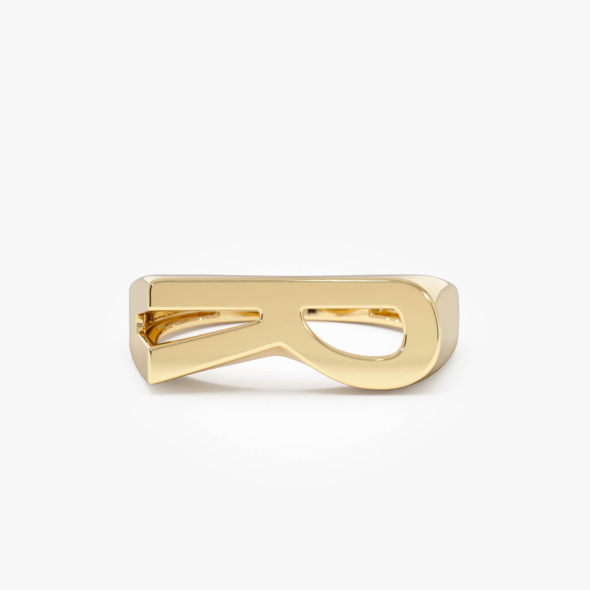 14k Gold Modern Abstract Personalized Initial Ring 14K Gold Ferkos Fine Jewelry