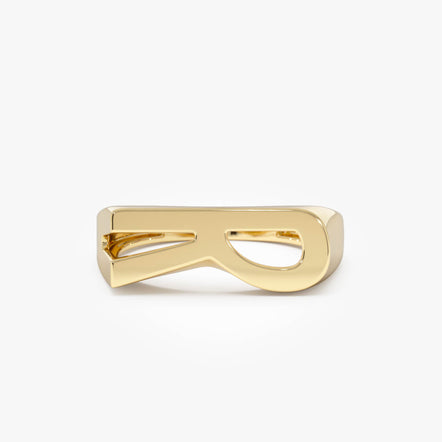 14k Gold Modern Abstract Personalized Initial Ring 14K Gold Ferkos Fine Jewelry
