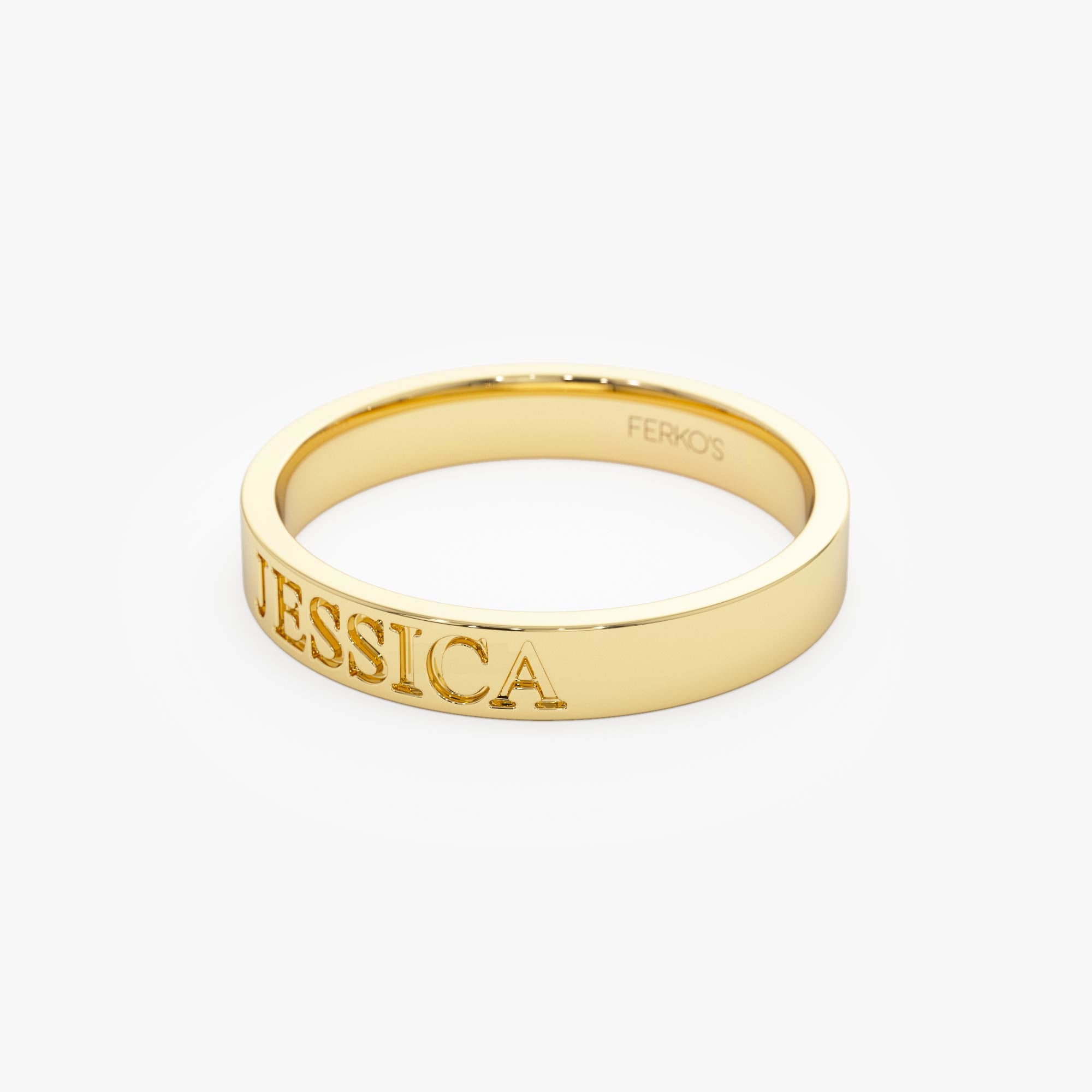 14k Gold Custom Name Engraved Band Ring Ferkos Fine Jewelry