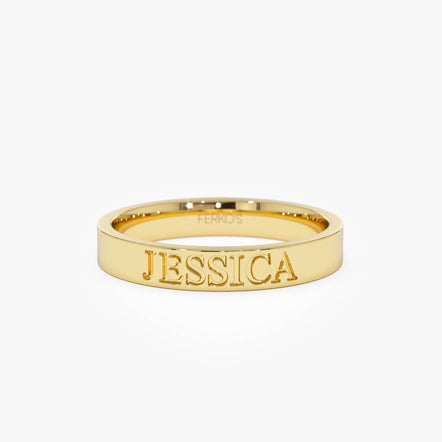 14k Gold Custom Name Engraved Band Ring 14K Gold Ferkos Fine Jewelry