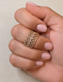 14K Gold Multi Row Open Gallery Diamond Statement Band Ring