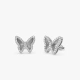 14K Gold Natural Diamond Butterfly Stud Earrings - 0.38 Ctw - 14k White Gold