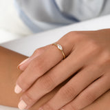 0.25 ctw 14K Gold Marquise Lab Grown Diamond East West Solitaire Ring, worn on model, view 3
