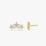 0.78 ctw 14K Gold Scattered Star Lab Grown Diamond Flat Back Piercing - 14k Gold