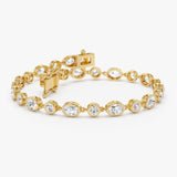 4.65 ctw 14K Gold Oval and Round Lab Grown Diamond Bezel Tennis Bracelet - 14k Gold