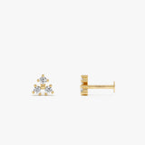 0.10 ctw 14K Gold Round Lab Grown Diamond Trio Flat Back Piercing - 14k Gold