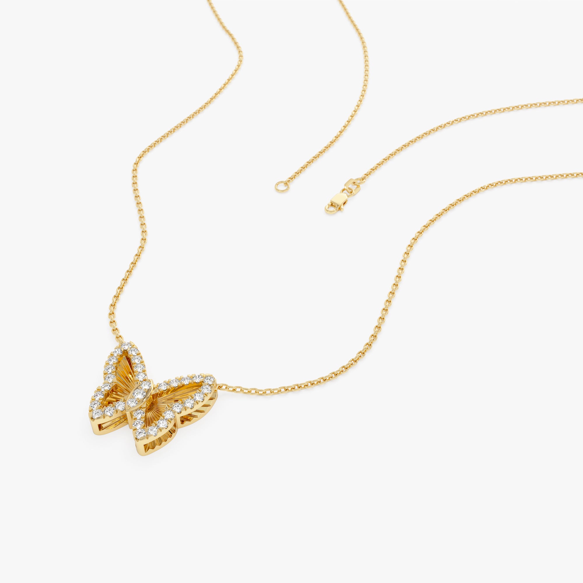 14K Gold Round Diamond Fluted Butterfly Necklace Ferkos Fine Jewelry
