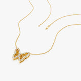 14K Gold Round Diamond Butterfly Necklace with Fluted Texture - 0.18 Ctw - 14k Gold, view 2