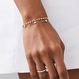14K Gold Round Diamond Station Bracelet, Bezel Diamonds By The Yard Chain, worn on model, view 3