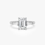 2.90 ctw 14K Emerald Cut Lab Grown Diamond Engagement Ring with Tapered Baguettes 14k White Gold Ferkos Fine Jewelry