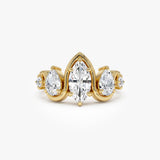 14K Gold Marquise Lab Grown Diamond Ring with Pear Side Stones - 1.80 ctw 14k Gold Ferkos Fine Jewelry